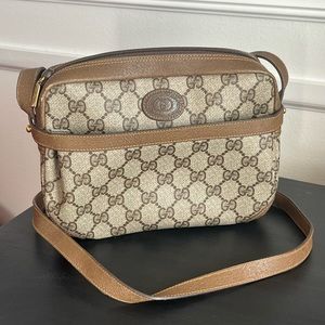 Authentic Vintage Gucci Crossbody Handbag Purse Brown PVC GG Logo